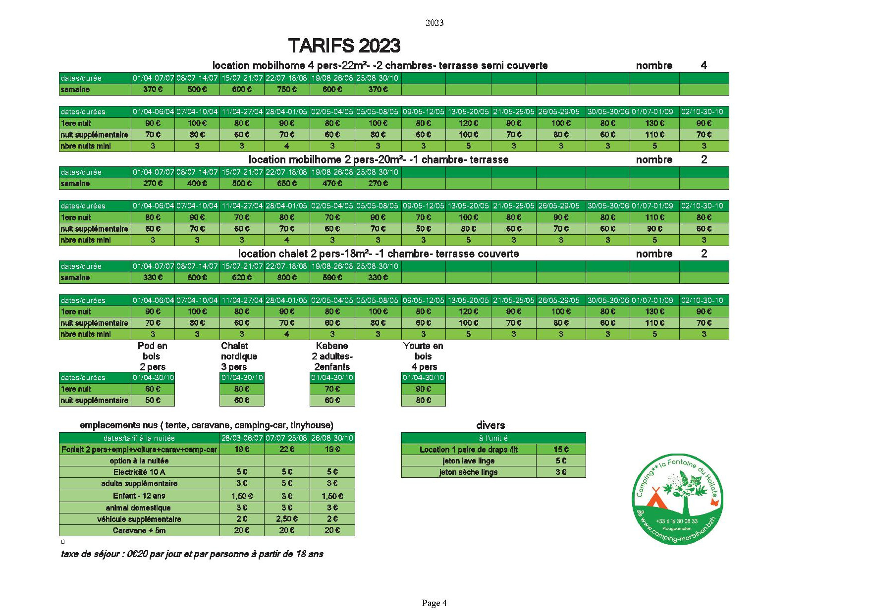 tarifs